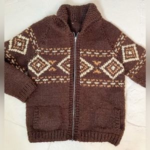 RAD vintage cowichan cardigan zip sweater! Est 60s-70’s Chunky knit. Lg unisex